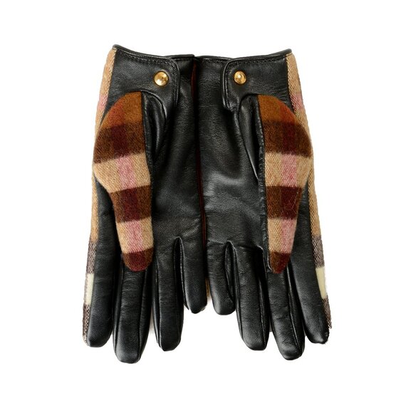Burberry Women's "Victoria 3C CHK" Leather & Wool Check Gloves Sz 7 - Picture 2 of 4
